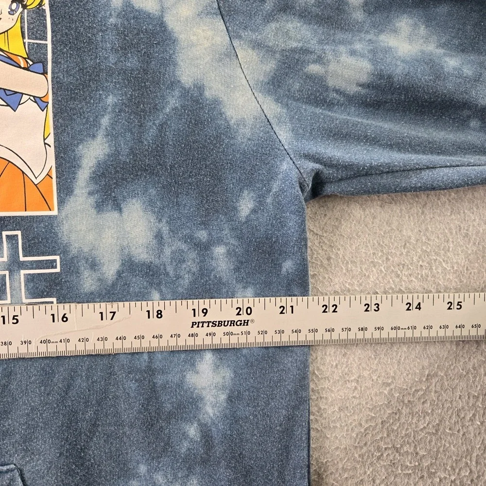 Sailor‎ Moon Women Hoodie M Blue Graphic Print Fleece Anime Tie-Dye Whimsical
